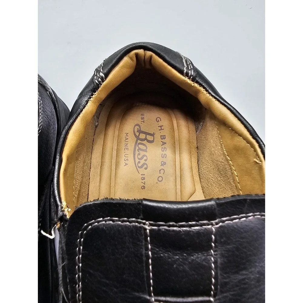 GH Bass Co Lenny Black Leather Slip On Loafers Boat‎ Shoes Mens Size 7 M